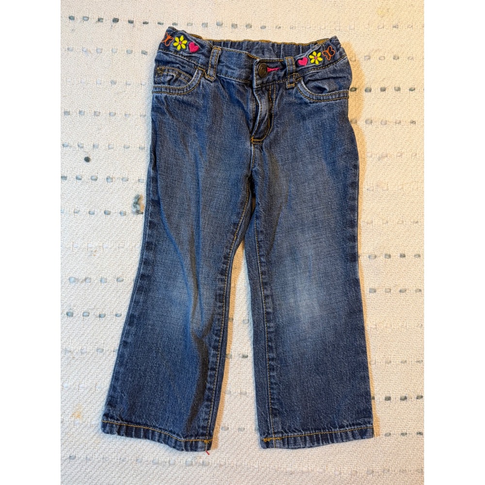 Vintage Healthtex Girls Toddler Denim Jeans Medium Wash Floral Embroidery 2T